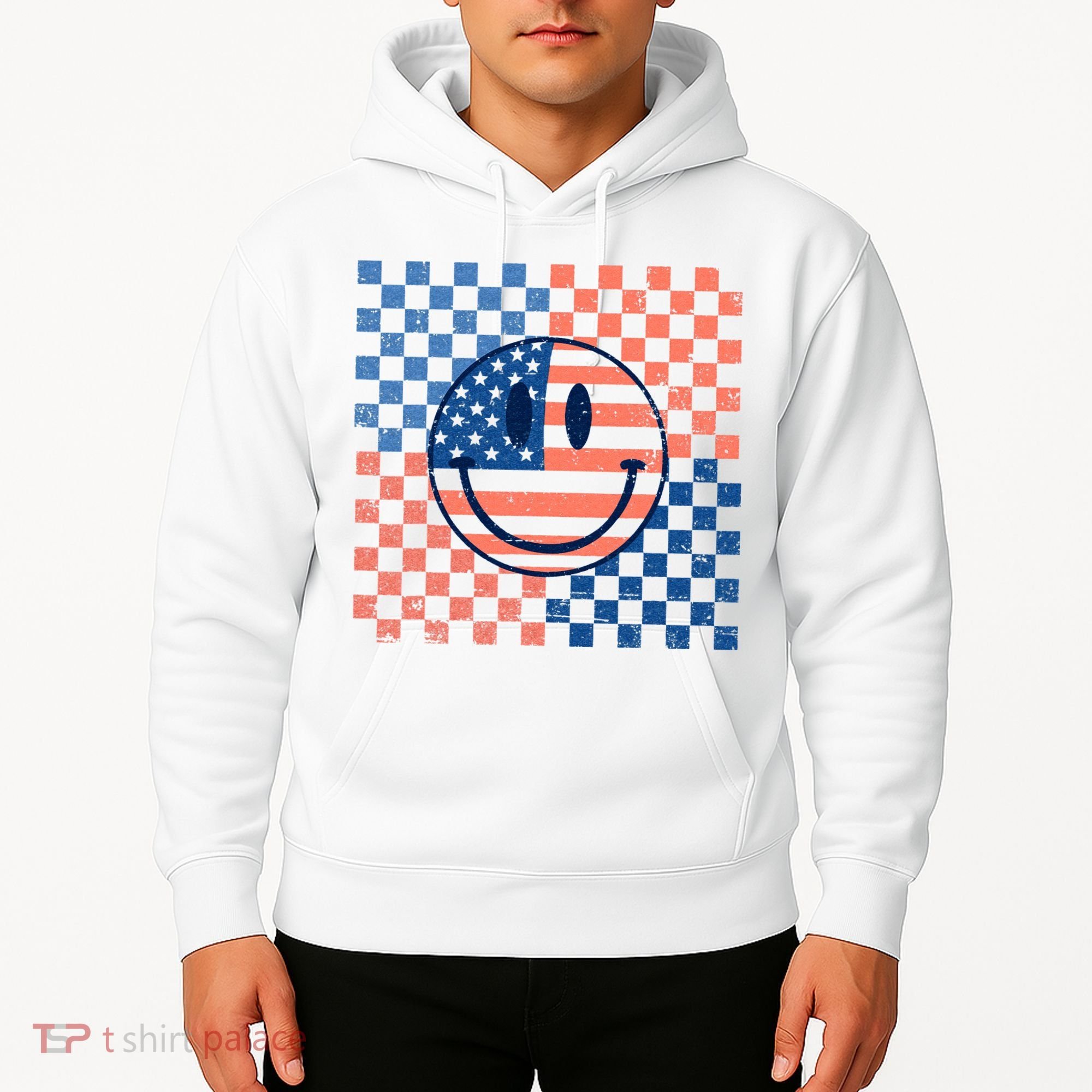 Retro Smiley Face American Flag 4th Of July Patriotic Hoodie