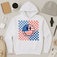 Retro Smiley Face American Flag 4th Of July Patriotic Hoodie thumb 3