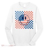 Retro Smiley Face American Flag 4th Of July Patriotic Long Sleeve Shirt thumb 0