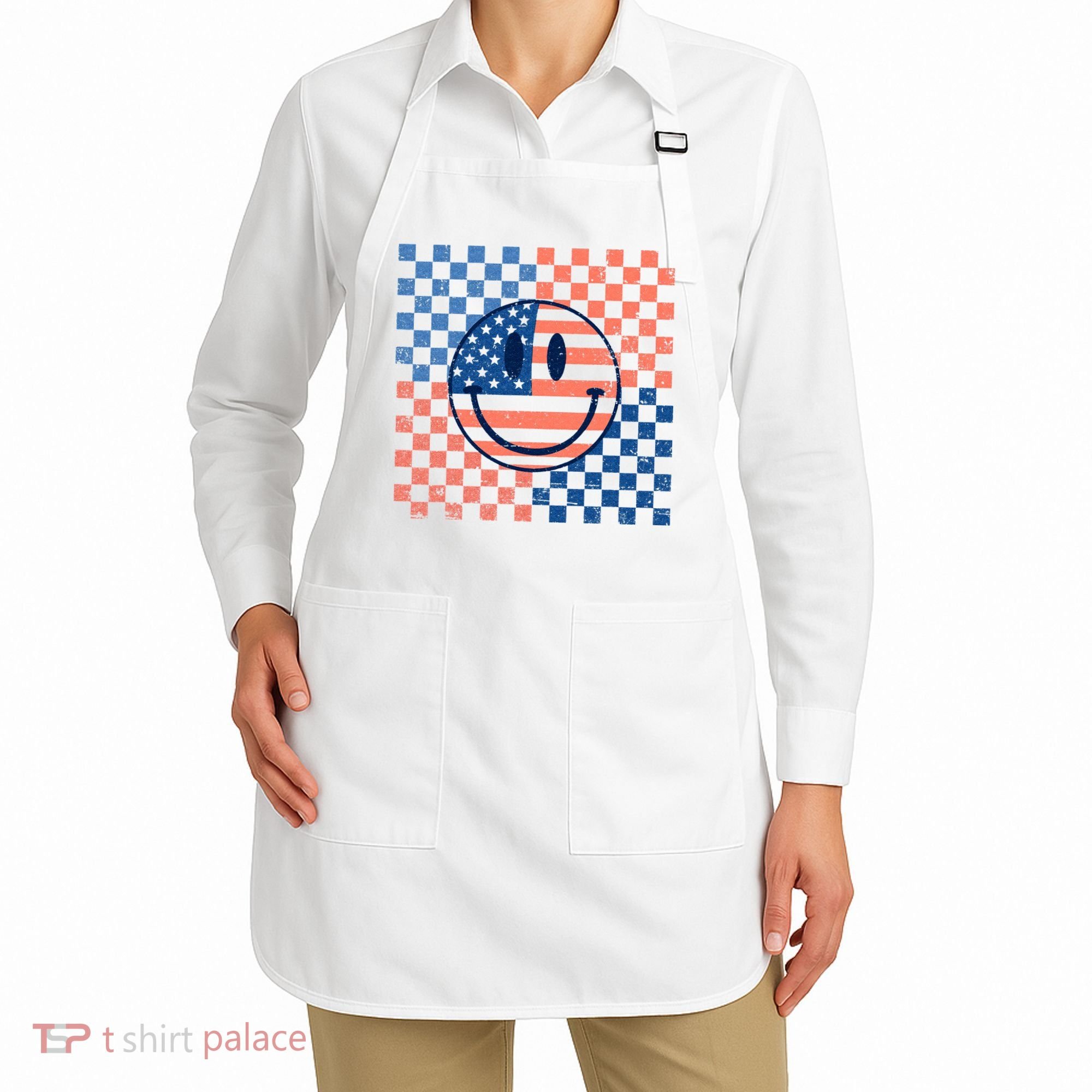 Retro Smiley Face American Flag 4th Of July Patriotic Apron
