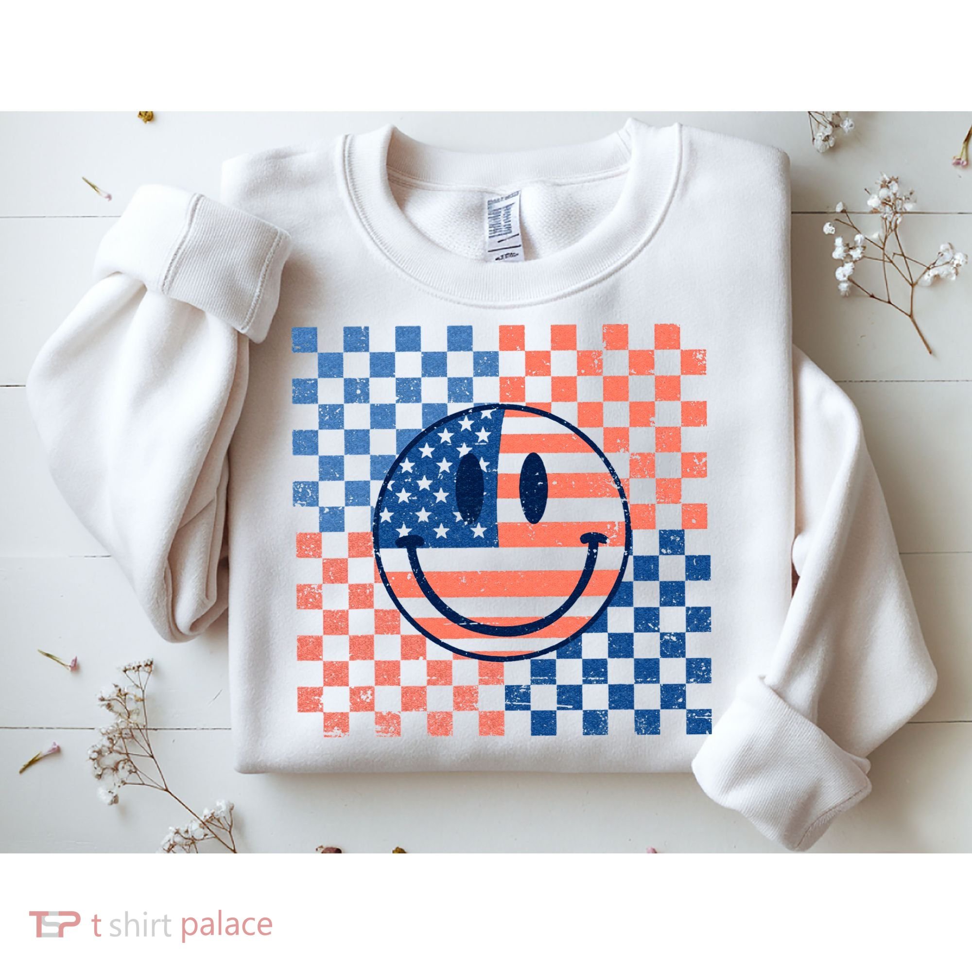 Retro Smiley Face American Flag 4th Of July Patriotic Sweatshirt