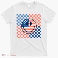 Retro Smiley Face American Flag 4th Of July Patriotic T-Shirt thumb 0