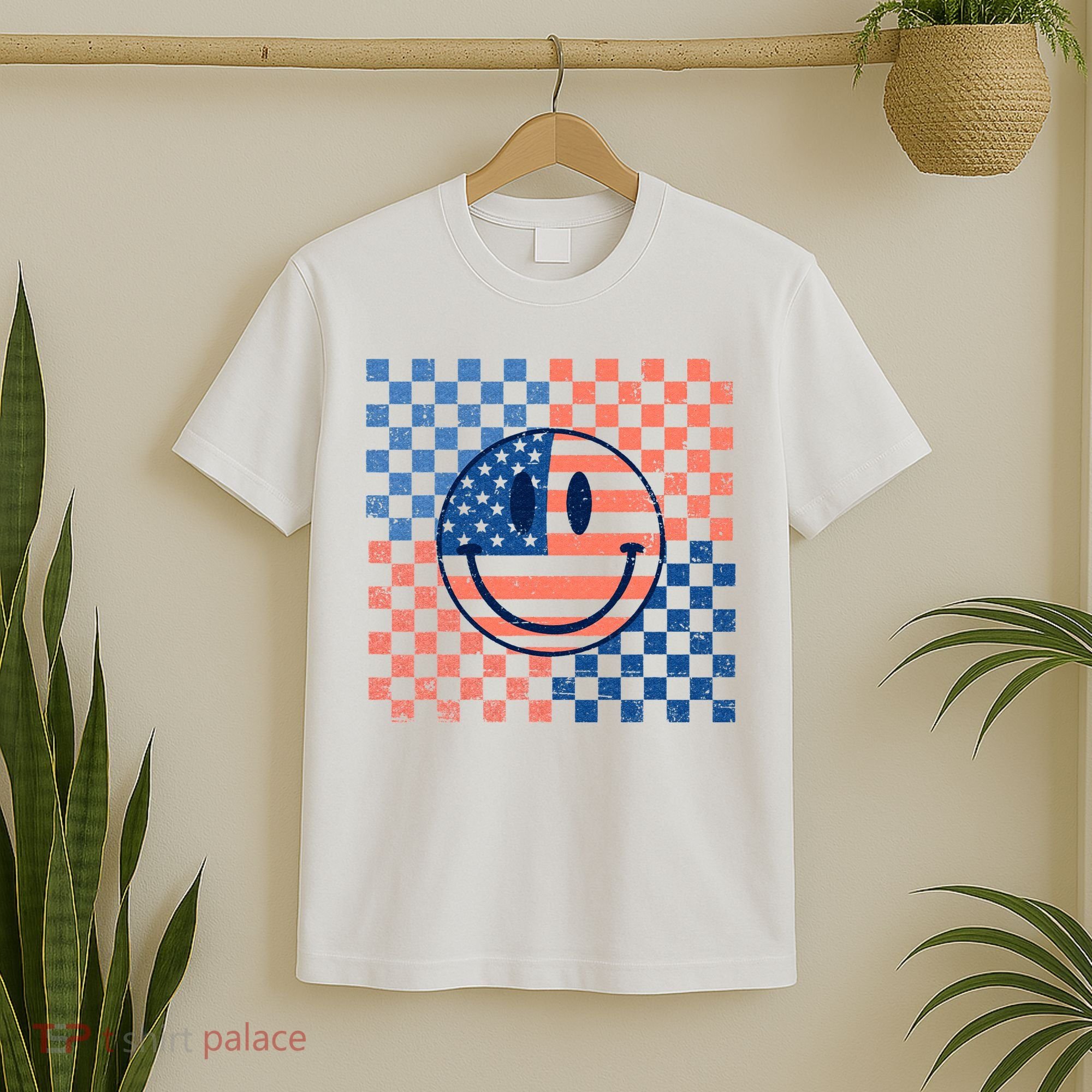 Retro Smiley Face American Flag 4th Of July Patriotic T-Shirt