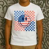 Retro Smiley Face American Flag 4th Of July Patriotic T-Shirt thumb 3