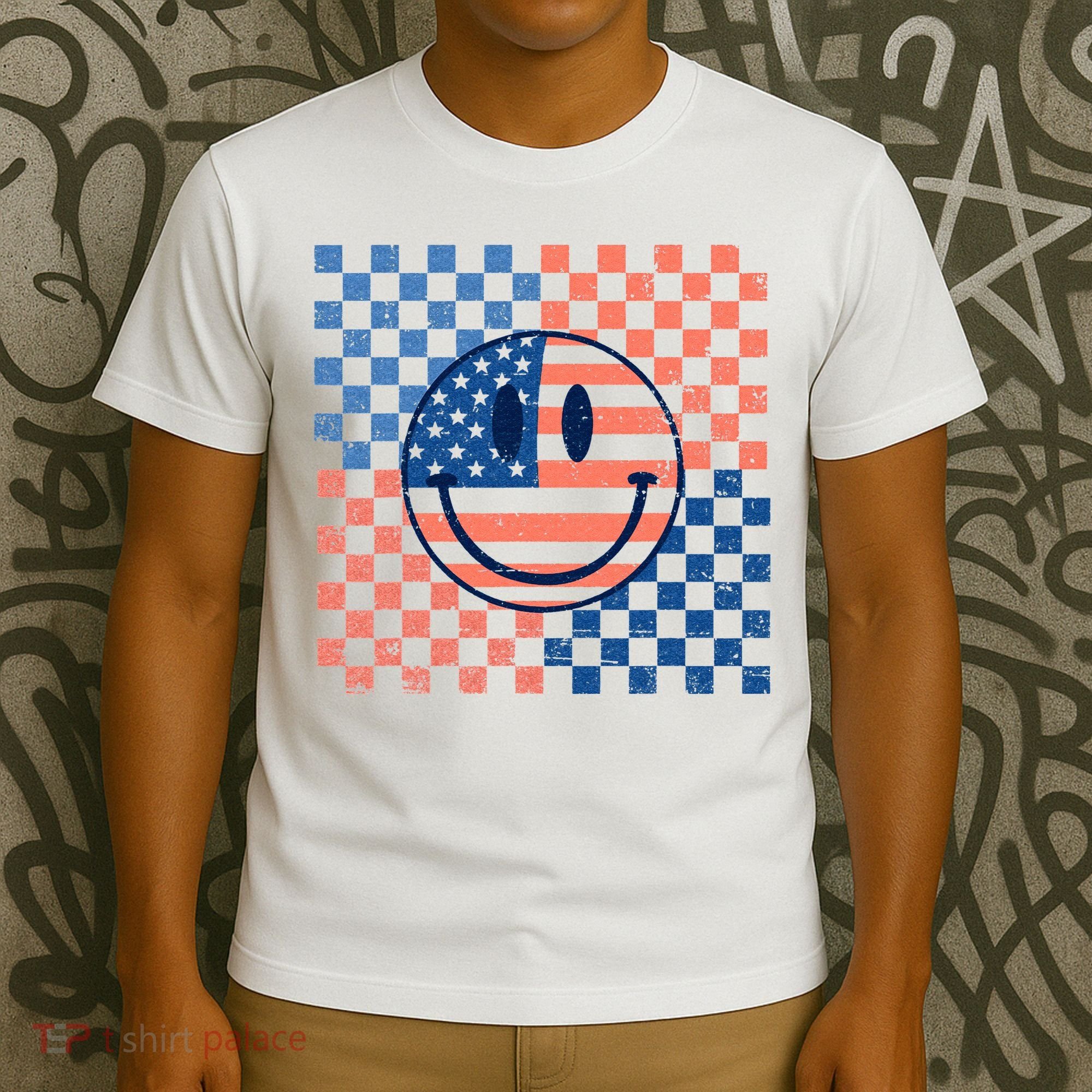 Retro Smiley Face American Flag 4th Of July Patriotic T-Shirt