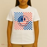 Retro Smiley Face American Flag 4th Of July Patriotic T-Shirt thumb 4