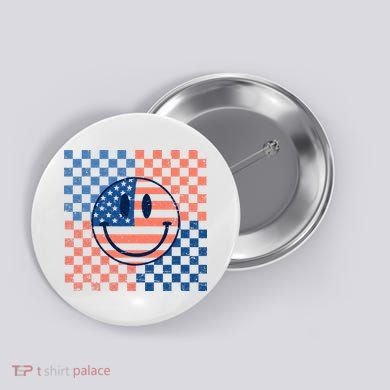 Retro Smiley Face American Flag 4th Of July Patriotic Button
