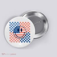 Retro Smiley Face American Flag 4th Of July Patriotic Button thumb 0