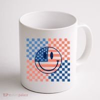 Retro Smiley Face American Flag 4th Of July Patriotic Coffee Mug thumb 1