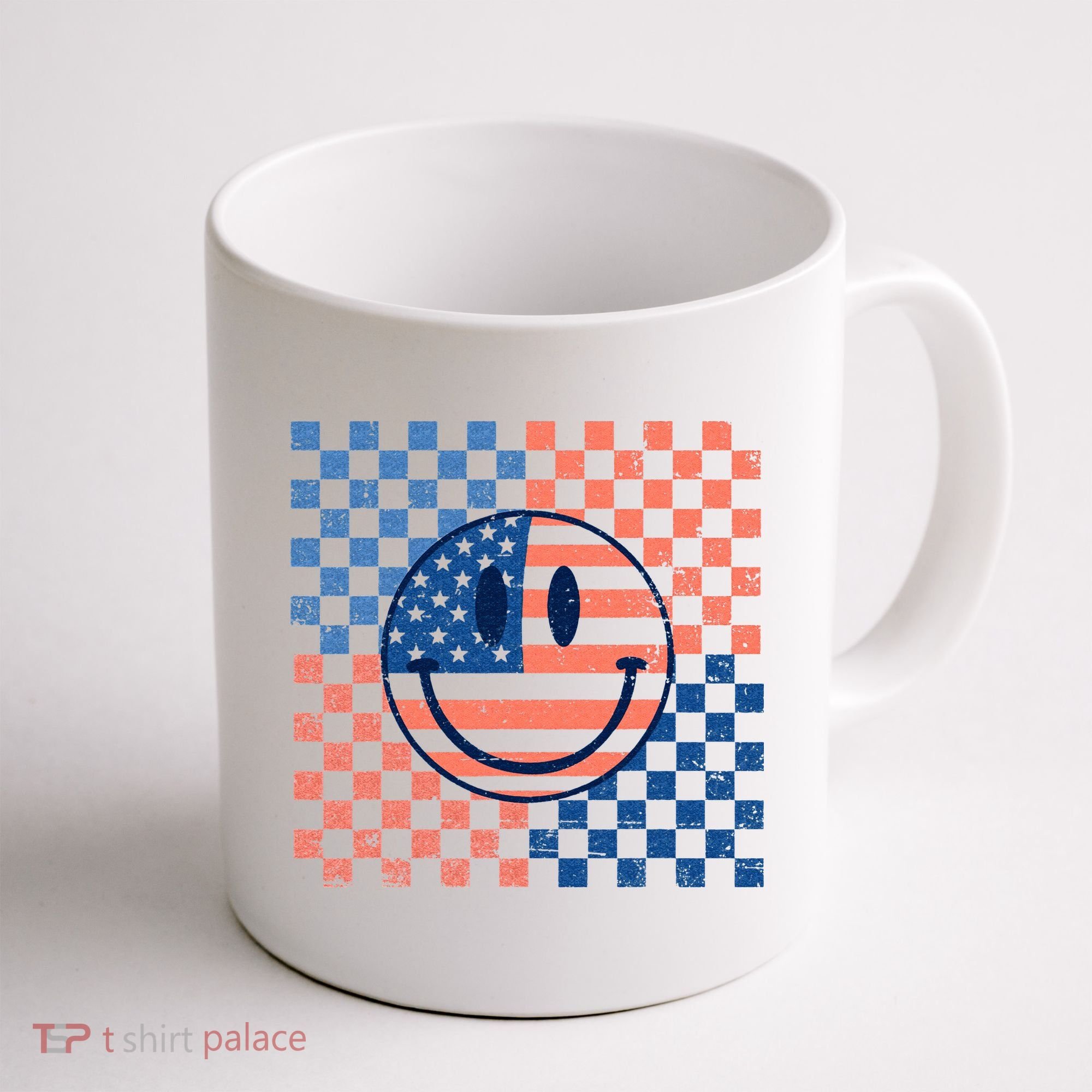 Retro Smiley Face American Flag 4th Of July Patriotic Coffee Mug