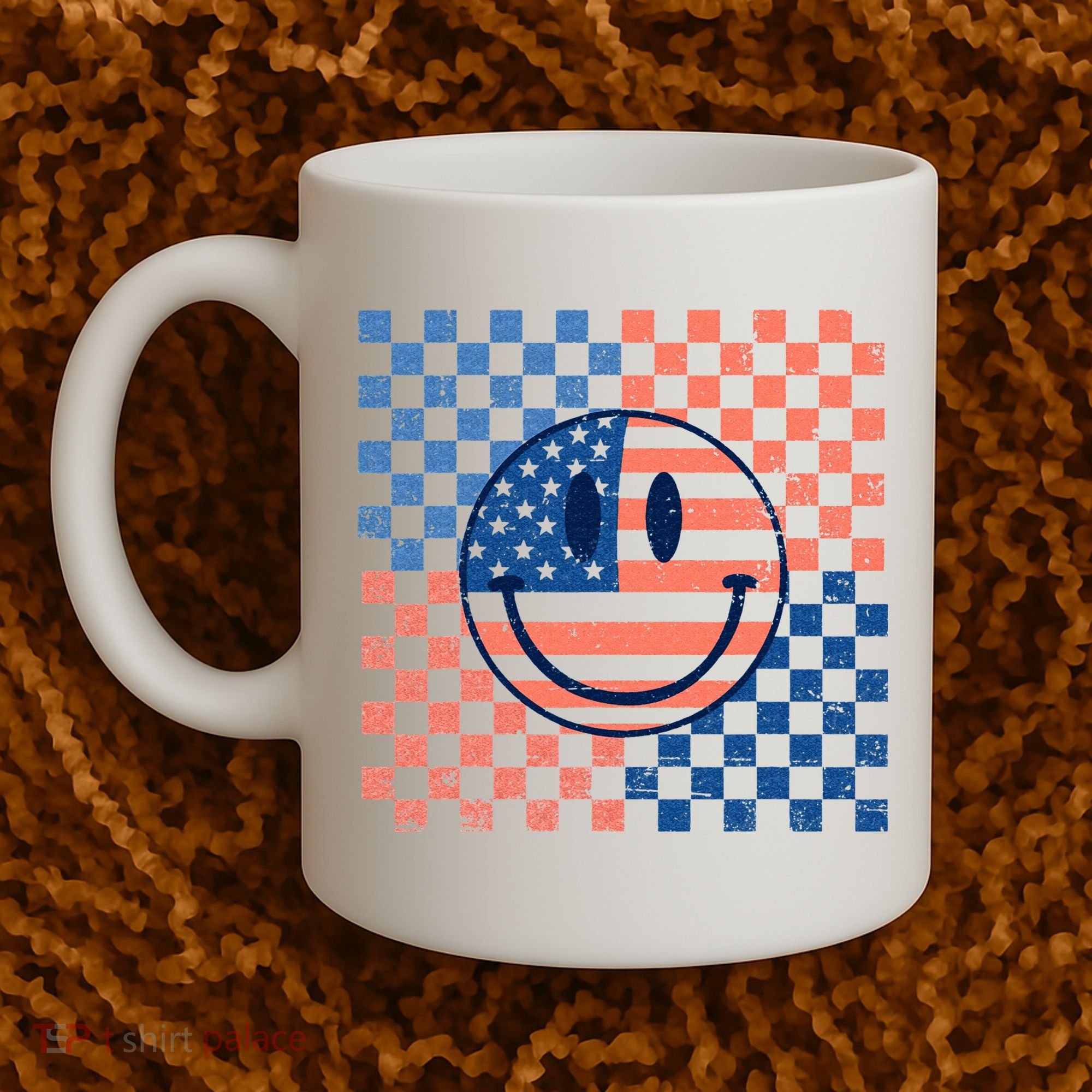 Retro Smiley Face American Flag 4th Of July Patriotic Coffee Mug