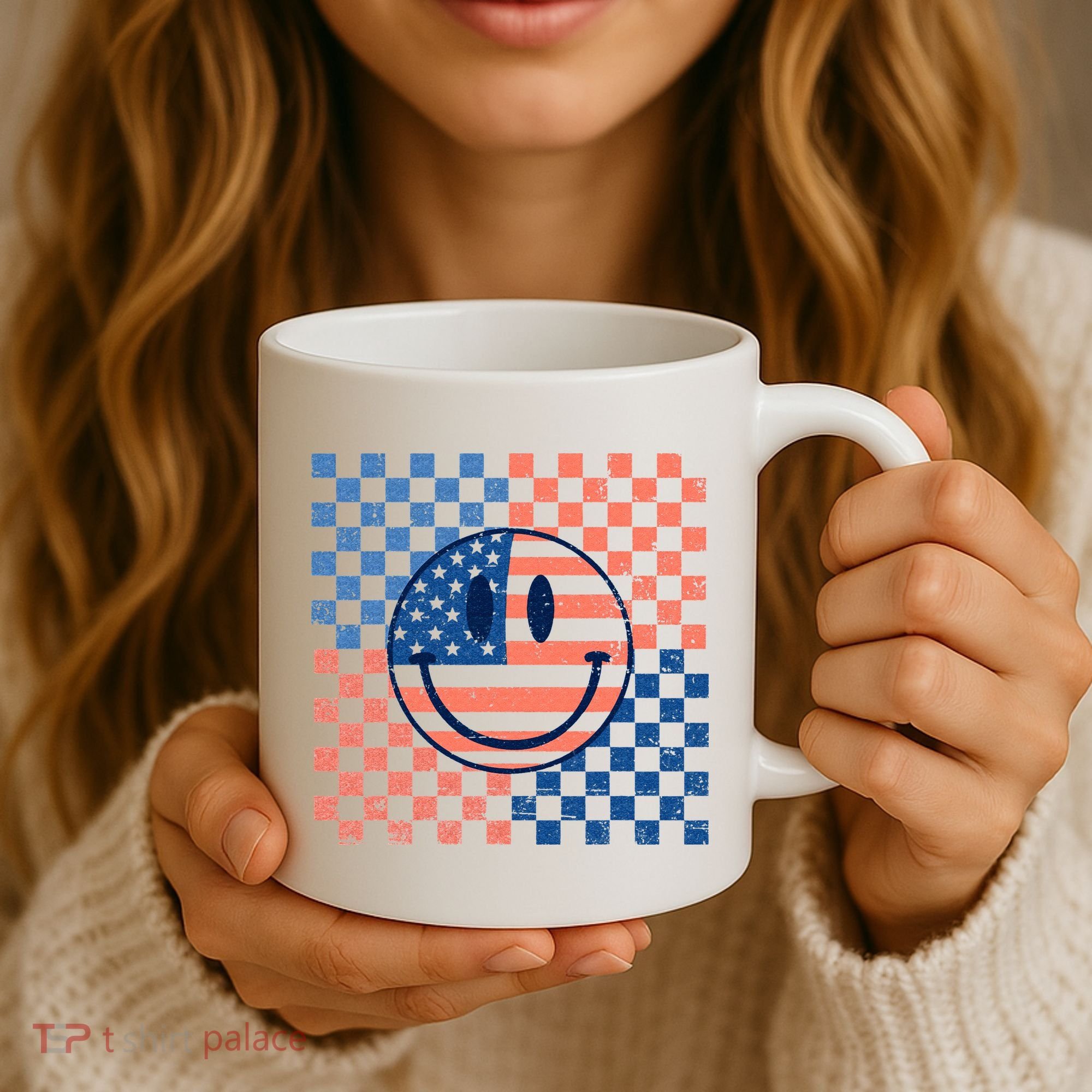 Retro Smiley Face American Flag 4th Of July Patriotic Coffee Mug