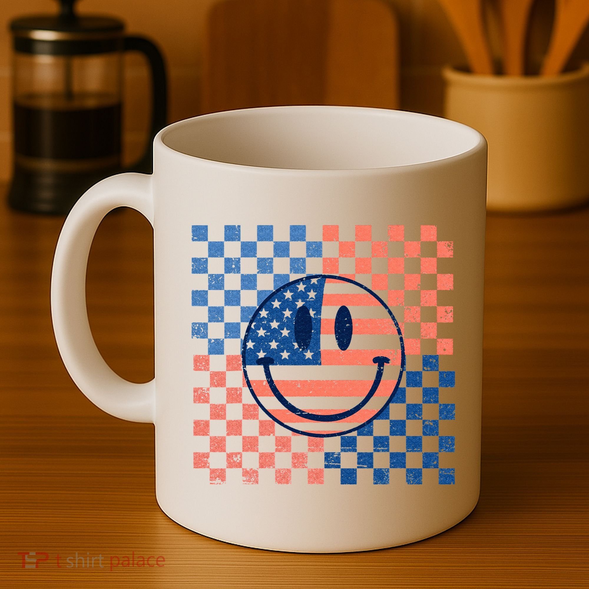 Retro Smiley Face American Flag 4th Of July Patriotic Coffee Mug