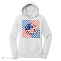 Retro Smiley Face American Flag 4th Of July Patriotic Women's Hoodie thumb 0