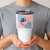 Retro Smiley Face American Flag 4th Of July Patriotic Tumbler thumb 2