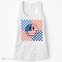Retro Smiley Face American Flag 4th Of July Patriotic Women's Tank Top thumb 0