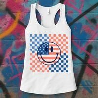 Retro Smiley Face American Flag 4th Of July Patriotic Women's Tank Top thumb 3