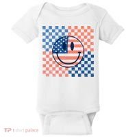 Retro Smiley Face American Flag 4th Of July Patriotic Baby Bodysuit thumb 0