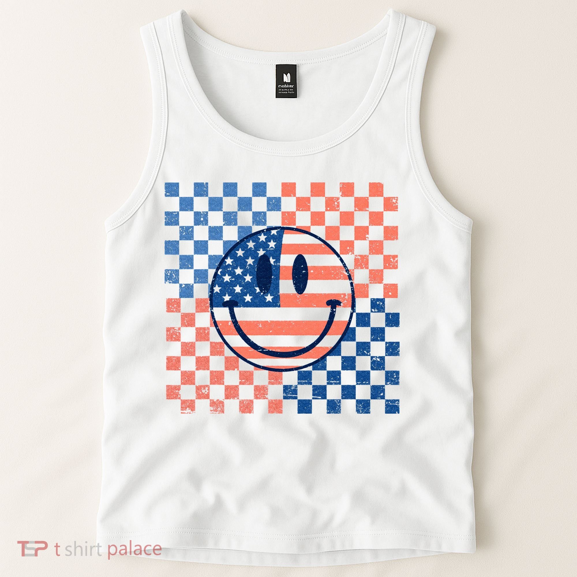 Retro Smiley Face American Flag 4th Of July Patriotic Tank Top