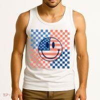 Retro Smiley Face American Flag 4th Of July Patriotic Tank Top thumb 3