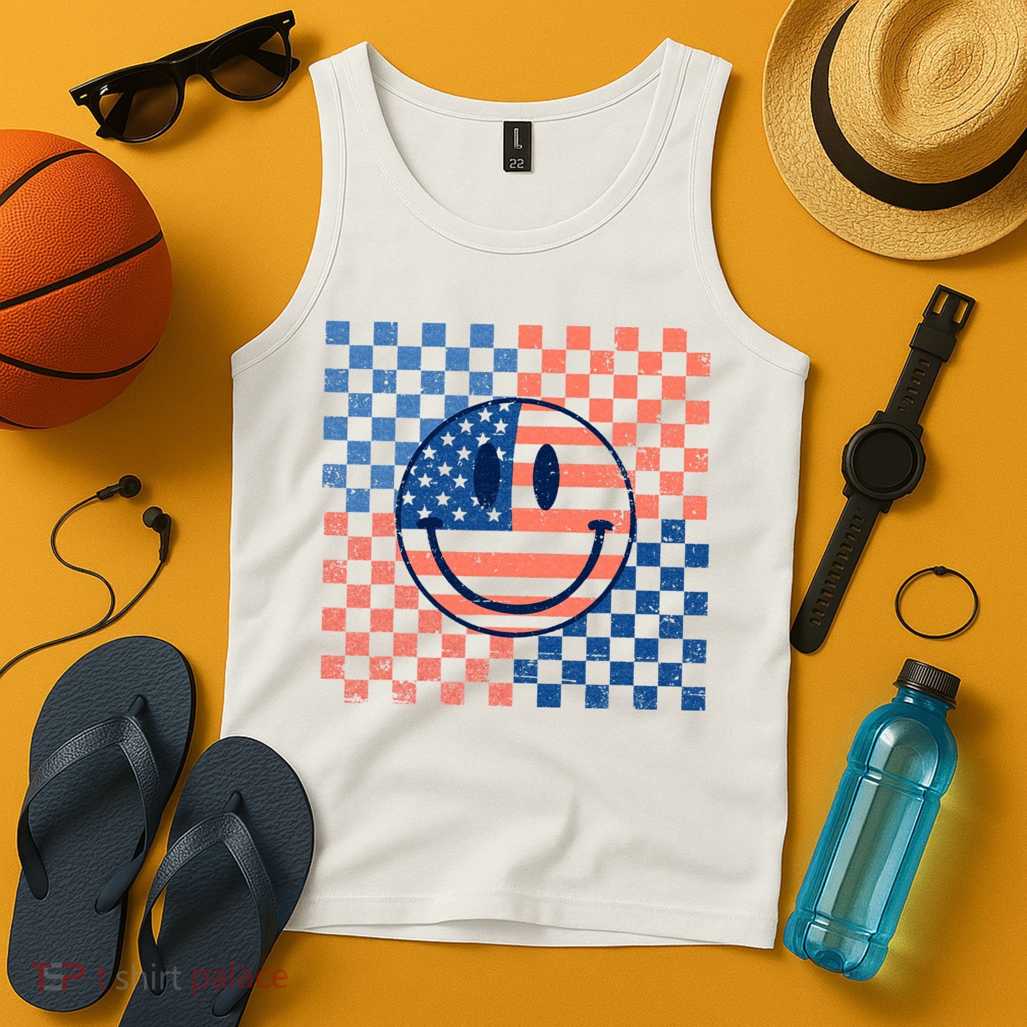 Retro Smiley Face American Flag 4th Of July Patriotic Tank Top