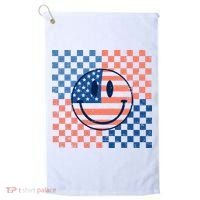 Retro Smiley Face American Flag 4th Of July Patriotic Golf Towel thumb 0