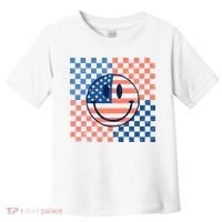 Retro Smiley Face American Flag 4th Of July Patriotic Toddler T-Shirt thumb 0