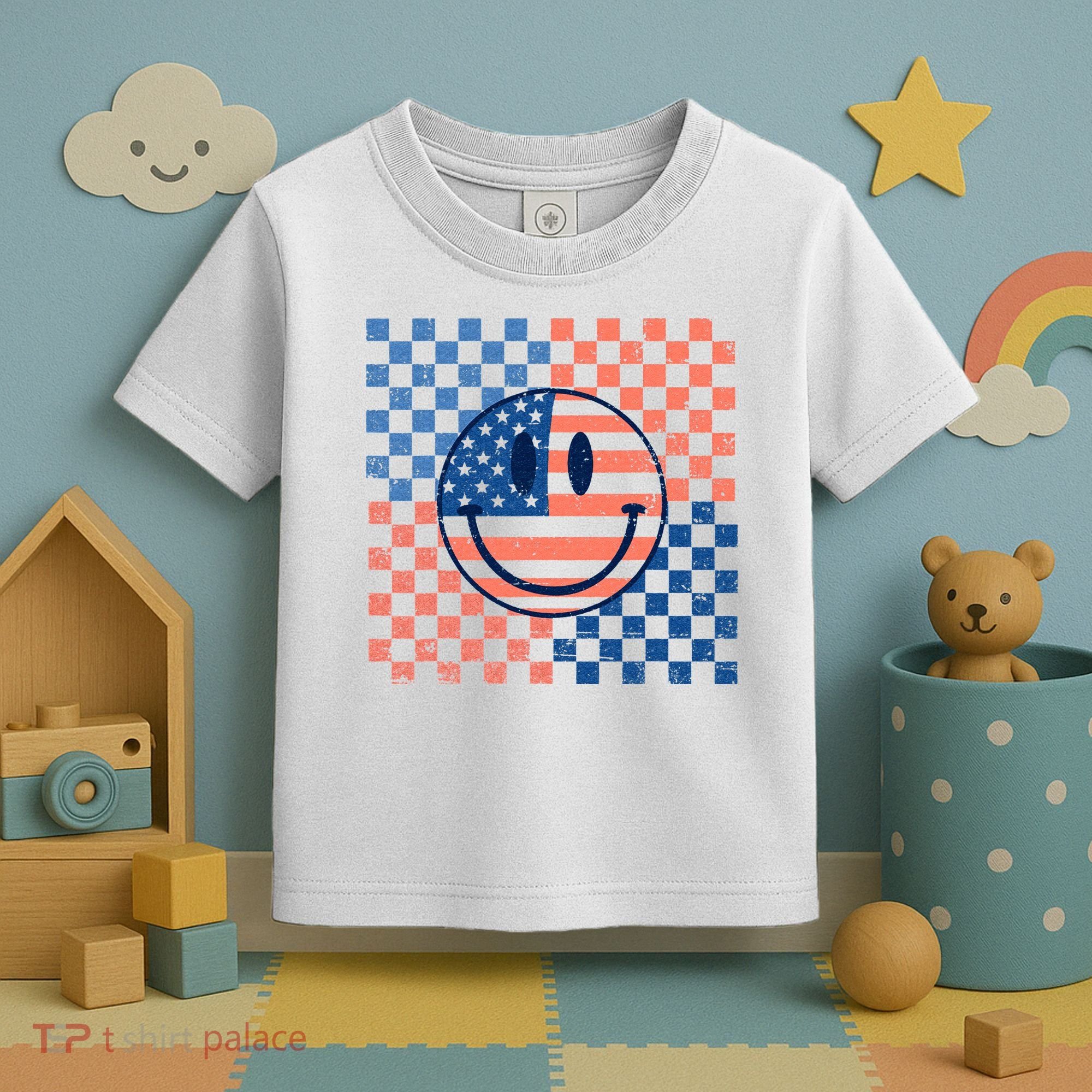 Retro Smiley Face American Flag 4th Of July Patriotic Toddler T-Shirt