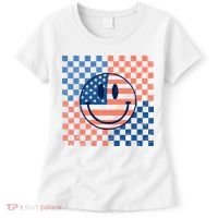 Retro Smiley Face American Flag 4th Of July Patriotic Women's T-Shirt thumb 0