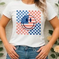 Retro Smiley Face American Flag 4th Of July Patriotic Women's T-Shirt thumb 2