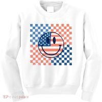 Retro Smiley Face American Flag 4th Of July Patriotic Kids Sweatshirt thumb 0