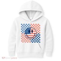 Retro Smiley Face American Flag 4th Of July Patriotic Kids Hoodie thumb 0