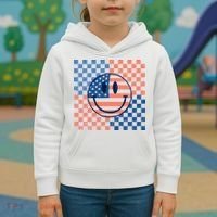Retro Smiley Face American Flag 4th Of July Patriotic Kids Hoodie thumb 3