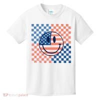 Retro Smiley Face American Flag 4th Of July Patriotic Kids T-Shirt thumb 0