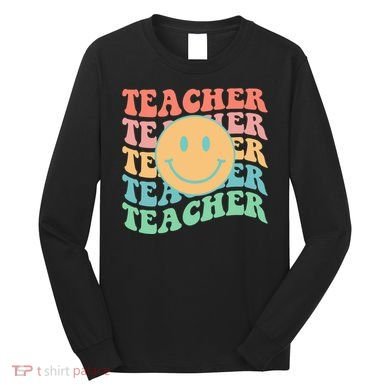 Retro Smiley Face Teacher Colorful Long Sleeve Shirt
