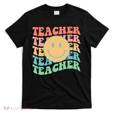 Retro Smiley Face Teacher Colorful T-Shirt