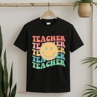 Retro Smiley Face Teacher Colorful T-Shirt thumb 2