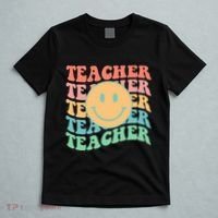 Retro Smiley Face Teacher Colorful T-Shirt thumb 5
