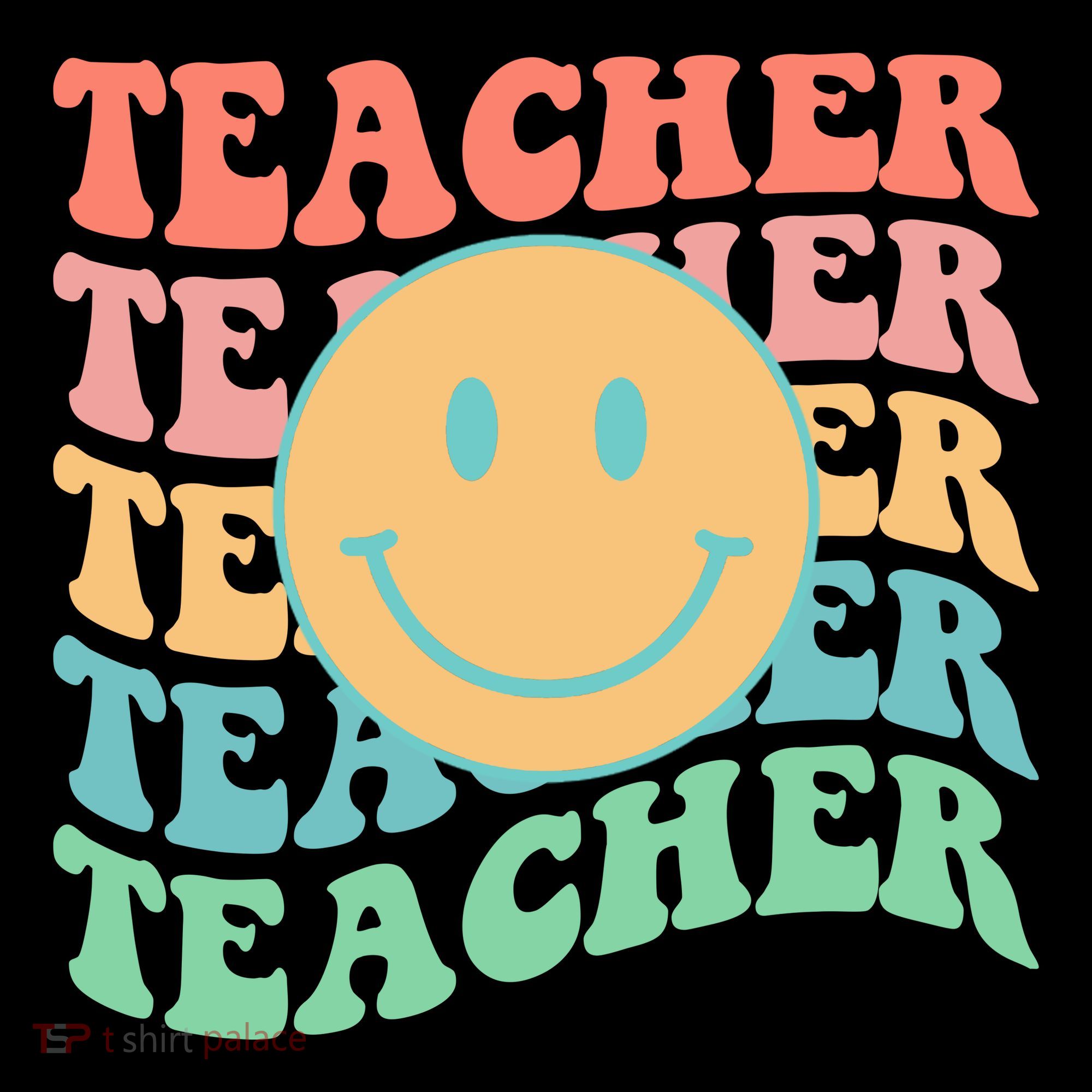 Retro Smiley Face Teacher Colorful T-Shirt