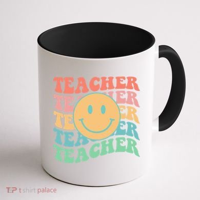 Retro Smiley Face Teacher Colorful Coffee Mug back
