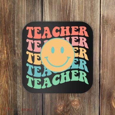 Retro Smiley Face Teacher Colorful Coaster