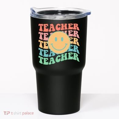 Retro Smiley Face Teacher Colorful Tumbler