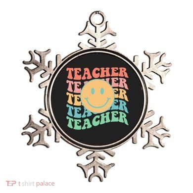 Retro Smiley Face Teacher Colorful Ornament