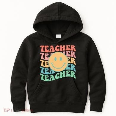 Retro Smiley Face Teacher Colorful Kids Hoodie
