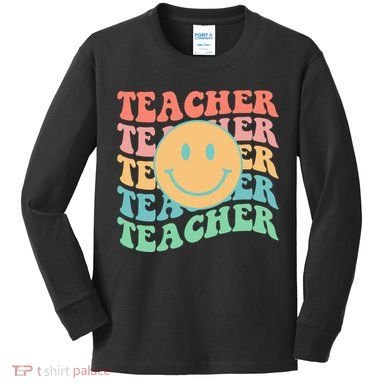 Retro Smiley Face Teacher Colorful Kids Long Sleeve Shirt