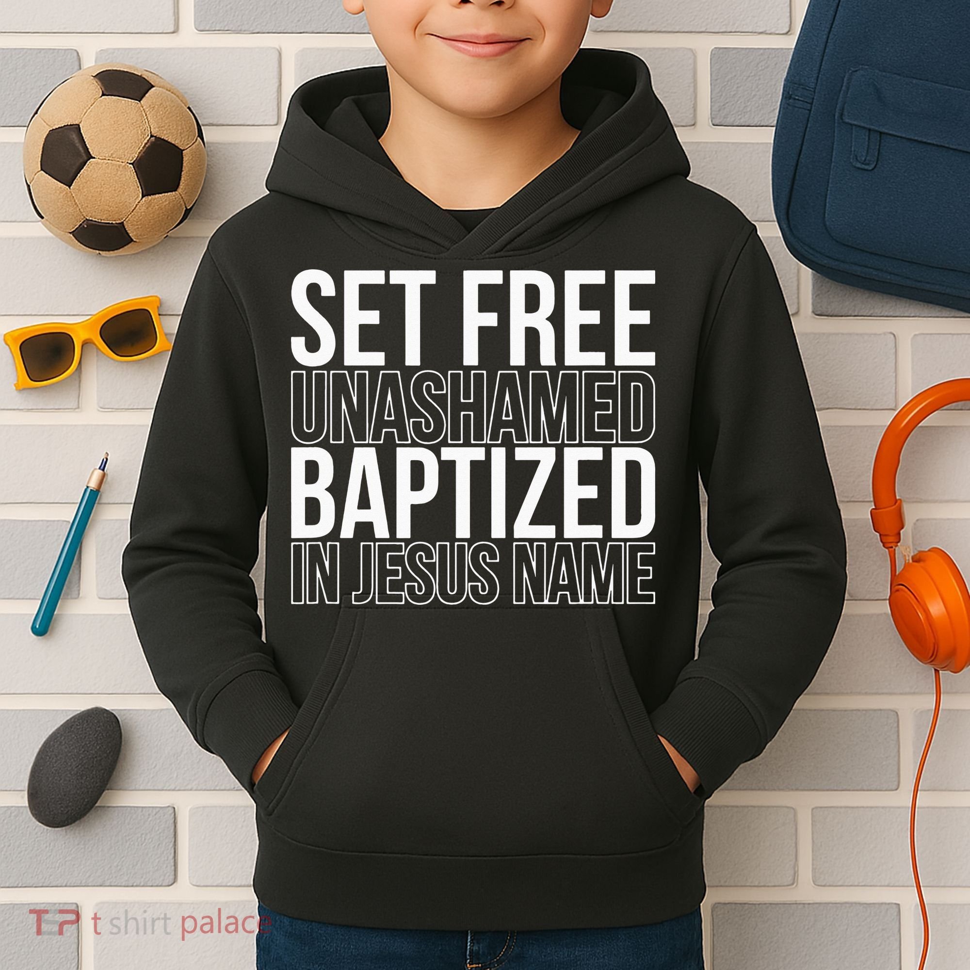 retro Set free unashamed baptized in Jesus name Kids Hoodie