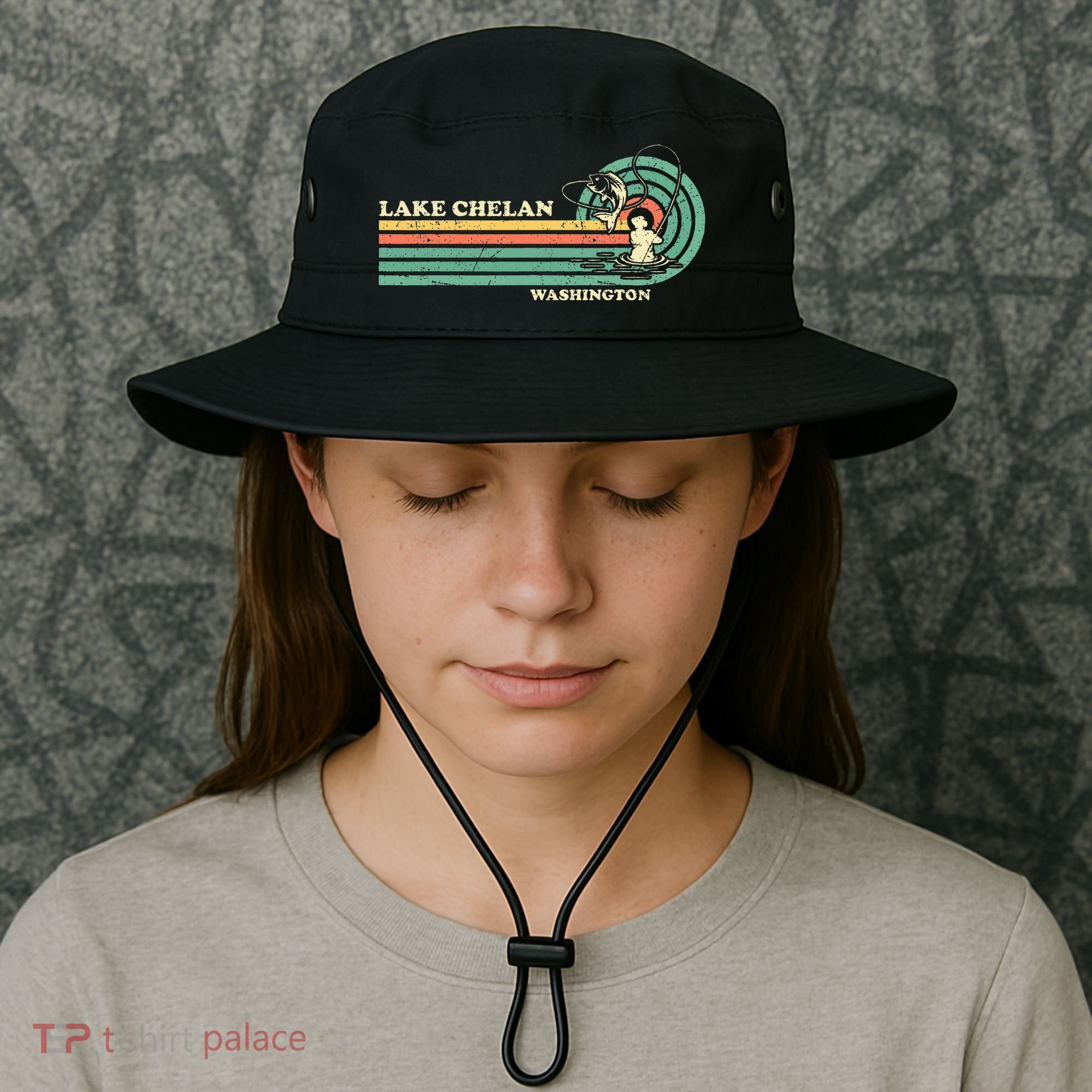 Retro Summer Fishing Washington Chelan Lake Bucket Hat
