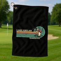 Retro Summer Fishing Washington Chelan Lake Golf Towel thumb 1