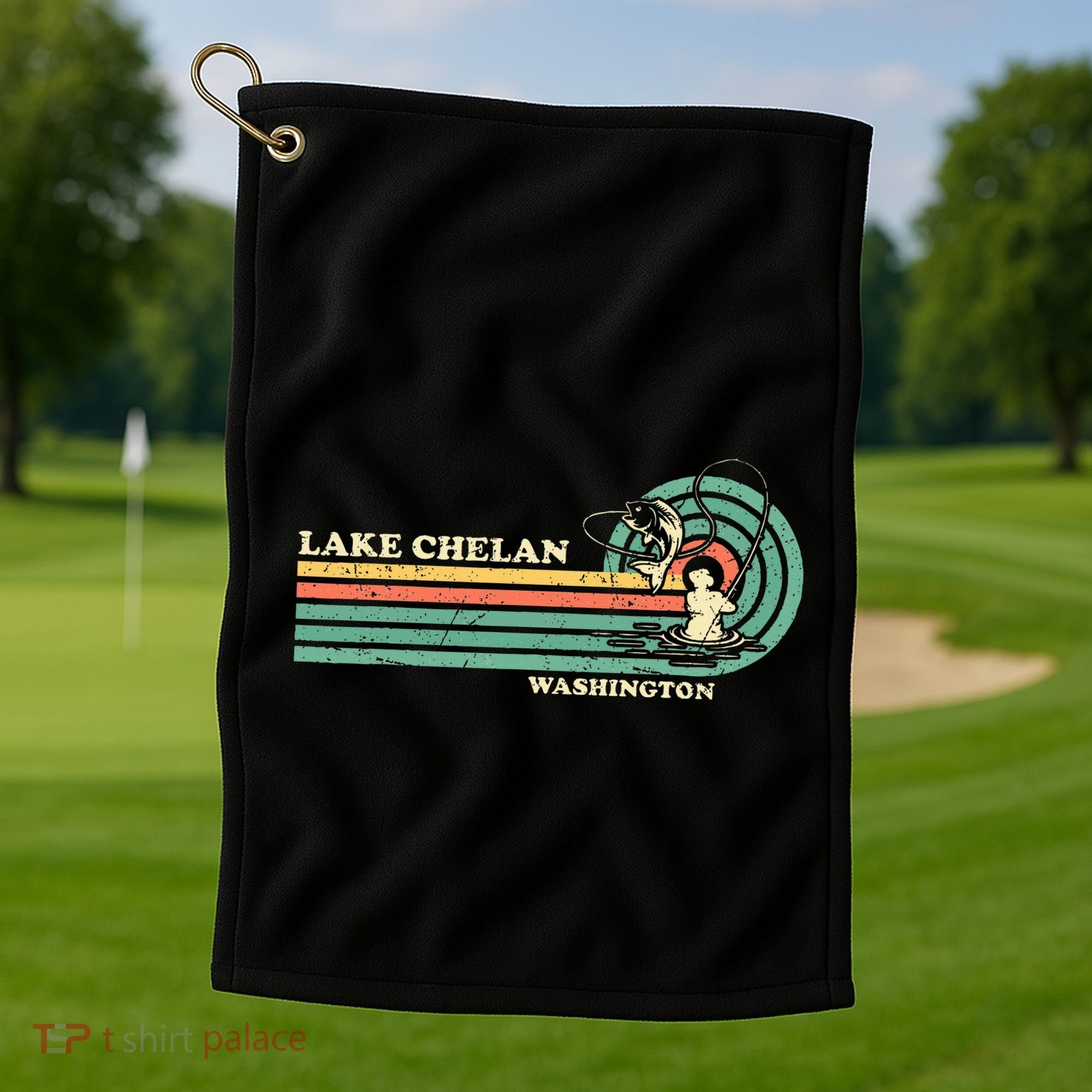 Retro Summer Fishing Washington Chelan Lake Golf Towel