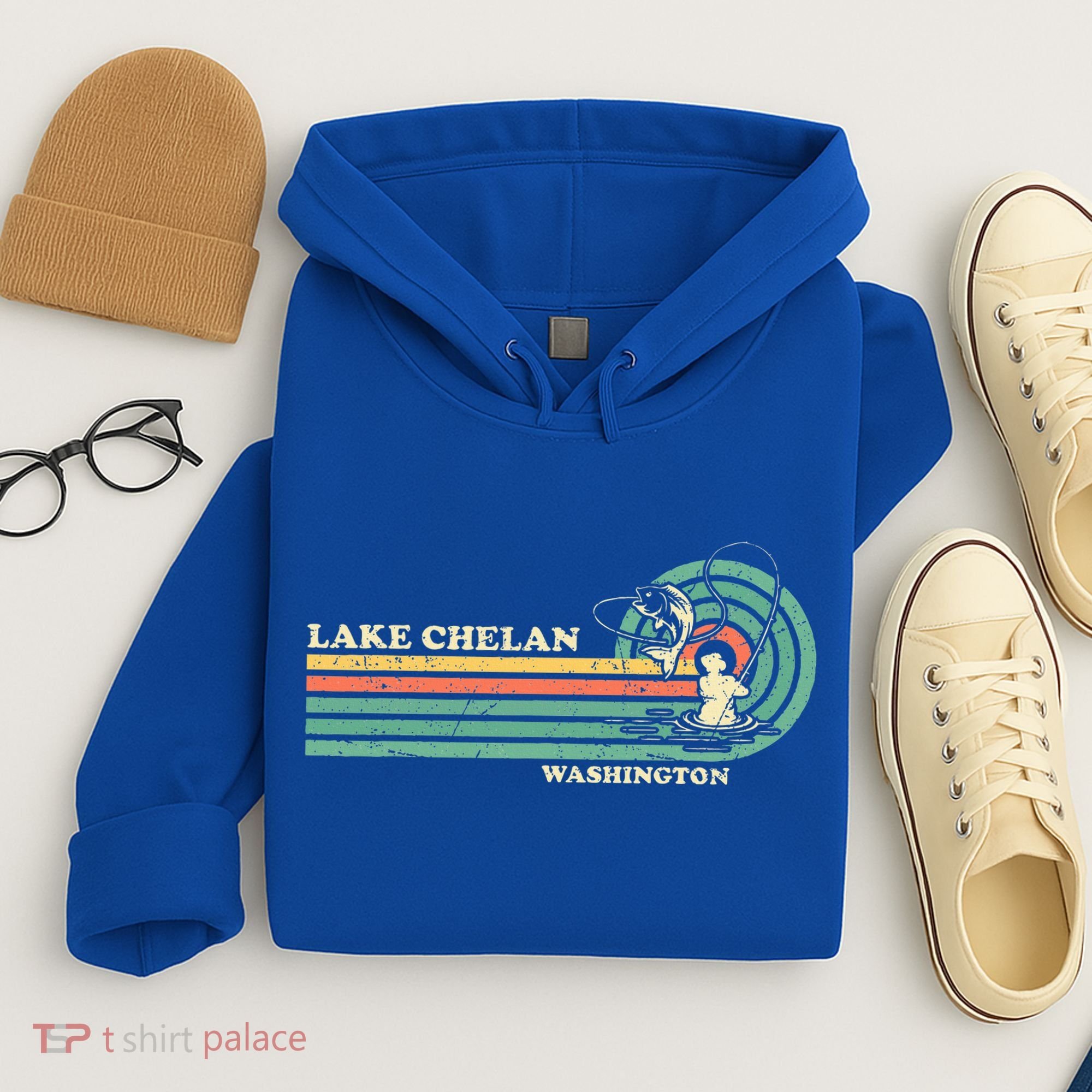 Retro Summer Fishing Washington Chelan Lake Hoodie